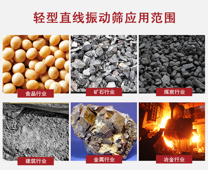 輕型直線振動(dòng)篩應(yīng)用范圍較廣多使用與顆粒狀，粉狀以及其它重型行業(yè)的輸送。